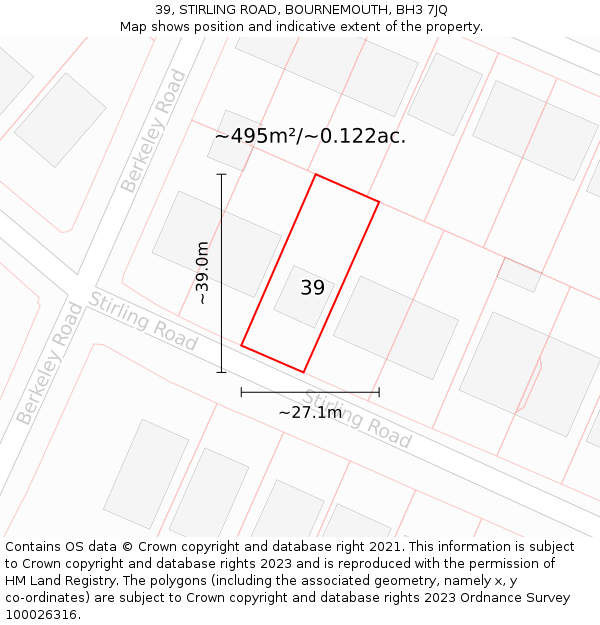 39, STIRLING ROAD, BOURNEMOUTH, BH3 7JQ: Plot and title map