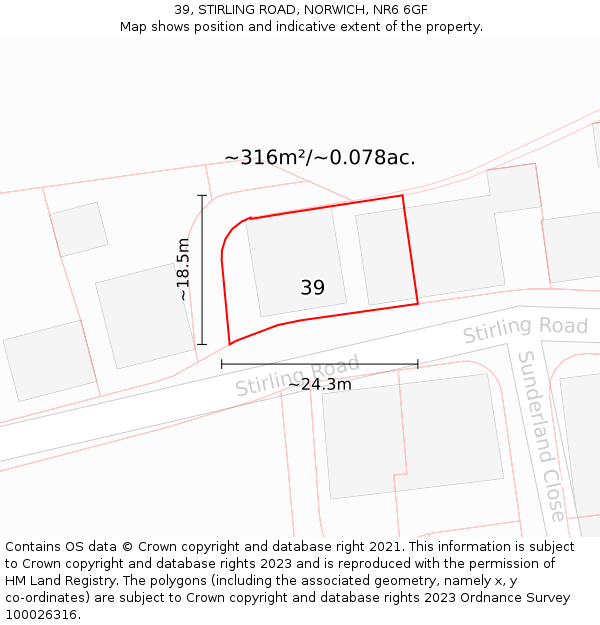 39, STIRLING ROAD, NORWICH, NR6 6GF: Plot and title map