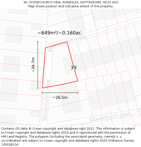 39, STONECHURCH VIEW, ANNESLEY, NOTTINGHAM, NG15 0AZ: Plot and title map