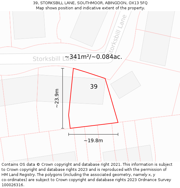 39, STORKSBILL LANE, SOUTHMOOR, ABINGDON, OX13 5FQ: Plot and title map