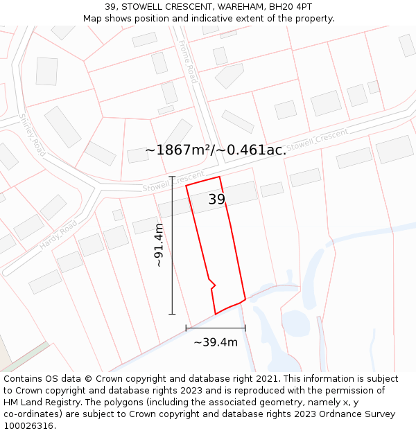 39, STOWELL CRESCENT, WAREHAM, BH20 4PT: Plot and title map