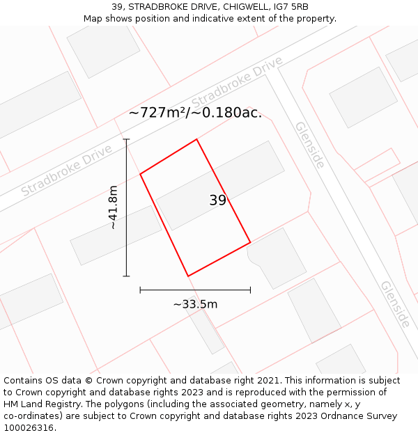 39, STRADBROKE DRIVE, CHIGWELL, IG7 5RB: Plot and title map