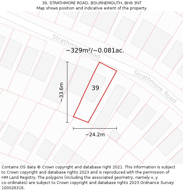 39, STRATHMORE ROAD, BOURNEMOUTH, BH9 3NT: Plot and title map