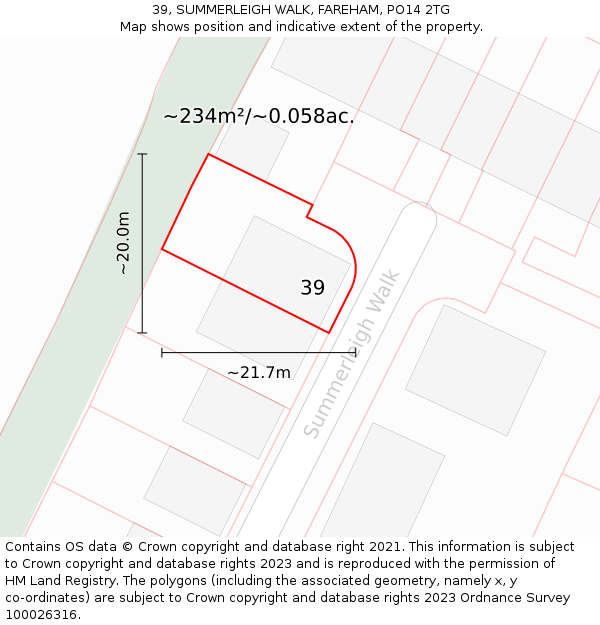 39, SUMMERLEIGH WALK, FAREHAM, PO14 2TG: Plot and title map