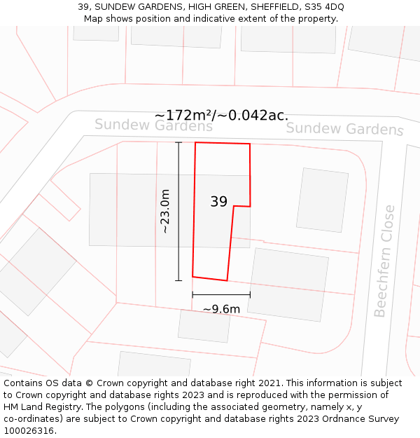 39, SUNDEW GARDENS, HIGH GREEN, SHEFFIELD, S35 4DQ: Plot and title map