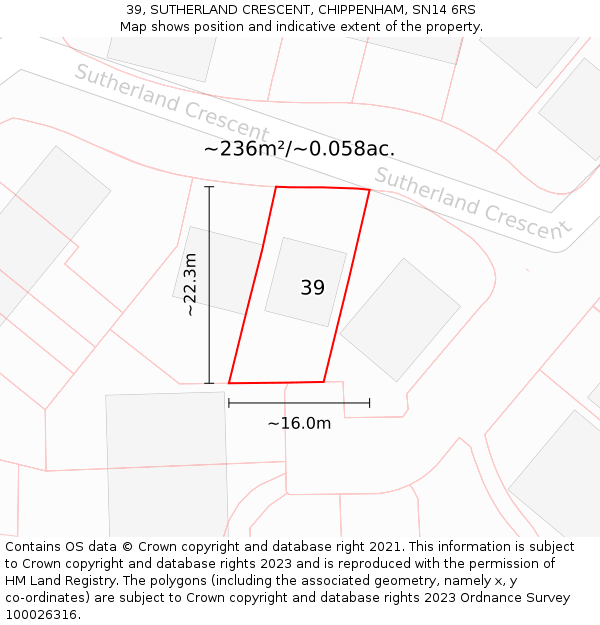 39, SUTHERLAND CRESCENT, CHIPPENHAM, SN14 6RS: Plot and title map