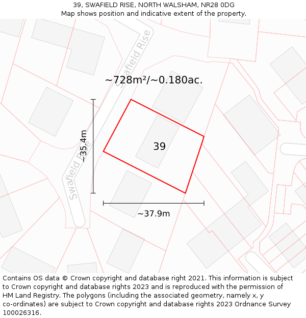 39, SWAFIELD RISE, NORTH WALSHAM, NR28 0DG: Plot and title map