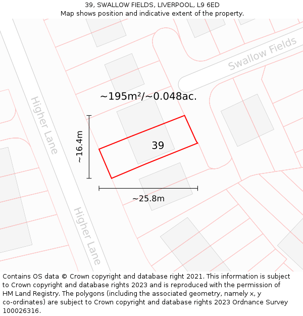 39, SWALLOW FIELDS, LIVERPOOL, L9 6ED: Plot and title map