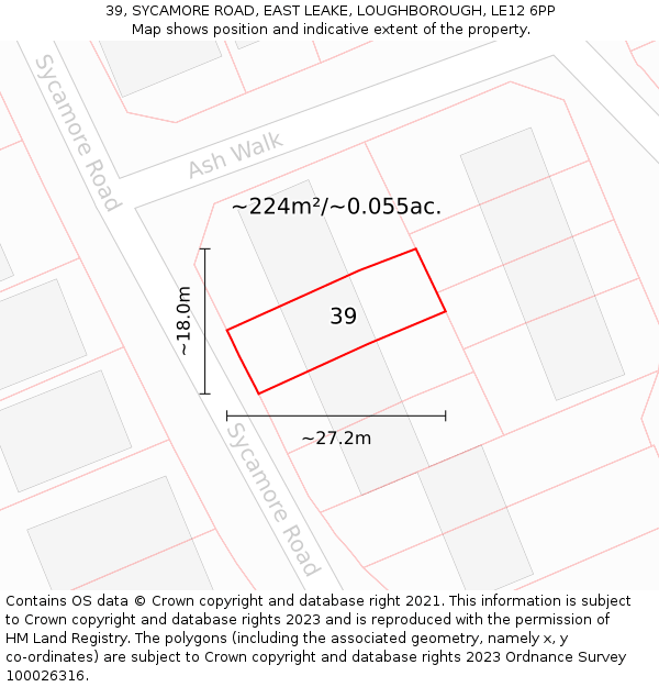 39, SYCAMORE ROAD, EAST LEAKE, LOUGHBOROUGH, LE12 6PP: Plot and title map