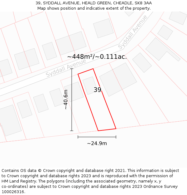 39, SYDDALL AVENUE, HEALD GREEN, CHEADLE, SK8 3AA: Plot and title map