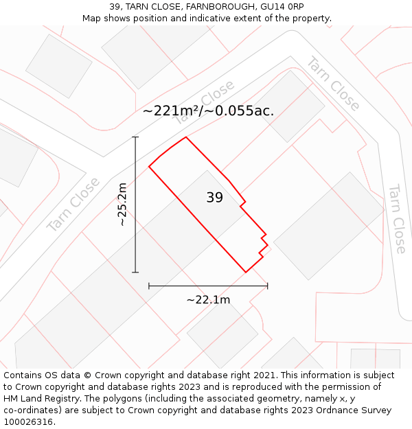 39, TARN CLOSE, FARNBOROUGH, GU14 0RP: Plot and title map