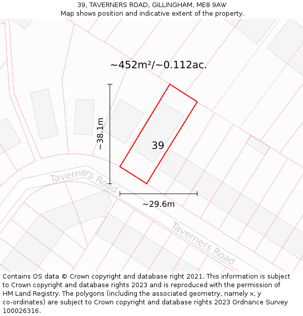 39, TAVERNERS ROAD, GILLINGHAM, ME8 9AW: Plot and title map