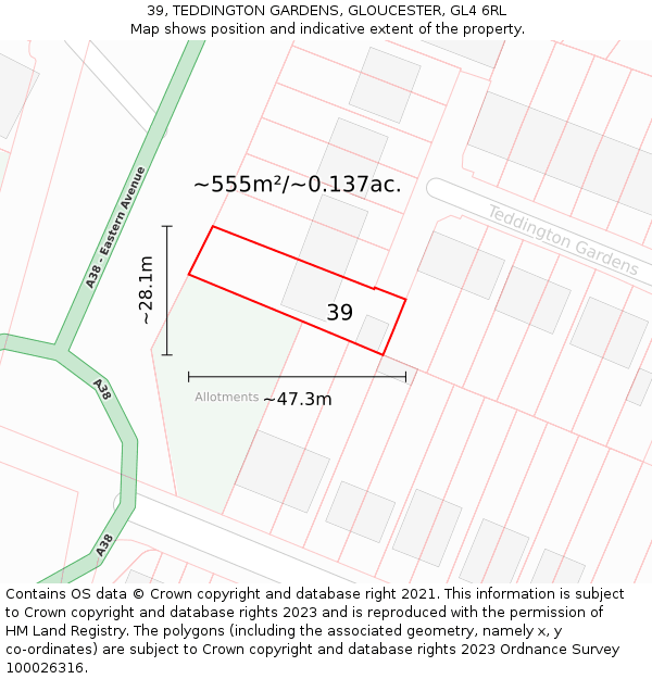 39, TEDDINGTON GARDENS, GLOUCESTER, GL4 6RL: Plot and title map