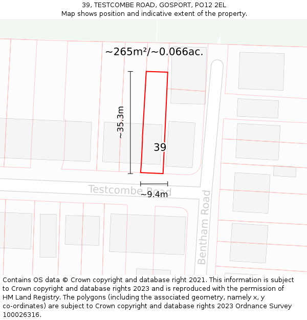 39, TESTCOMBE ROAD, GOSPORT, PO12 2EL: Plot and title map