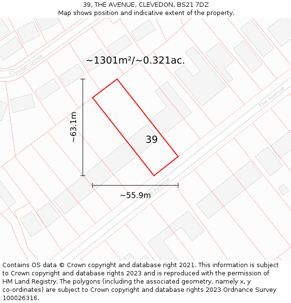 39, THE AVENUE, CLEVEDON, BS21 7DZ: Plot and title map