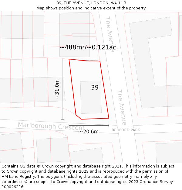 39, THE AVENUE, LONDON, W4 1HB: Plot and title map