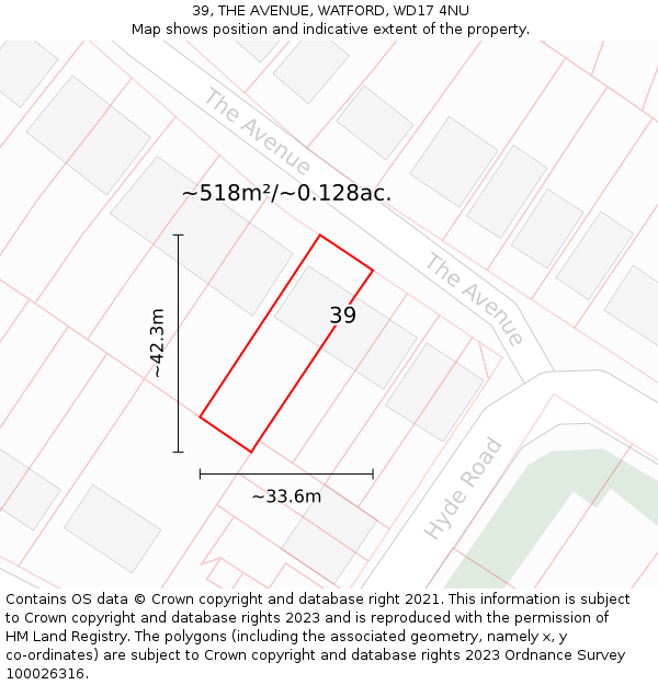 39, THE AVENUE, WATFORD, WD17 4NU: Plot and title map