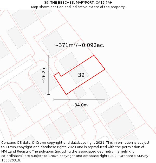 39, THE BEECHES, MARYPORT, CA15 7AH: Plot and title map