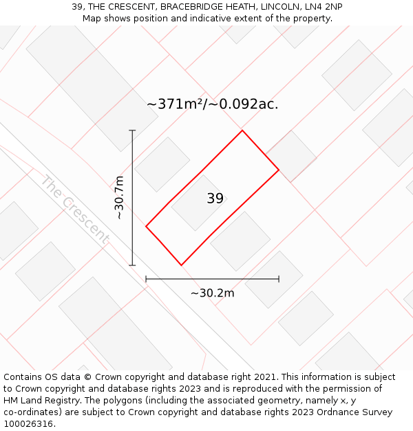 39, THE CRESCENT, BRACEBRIDGE HEATH, LINCOLN, LN4 2NP: Plot and title map