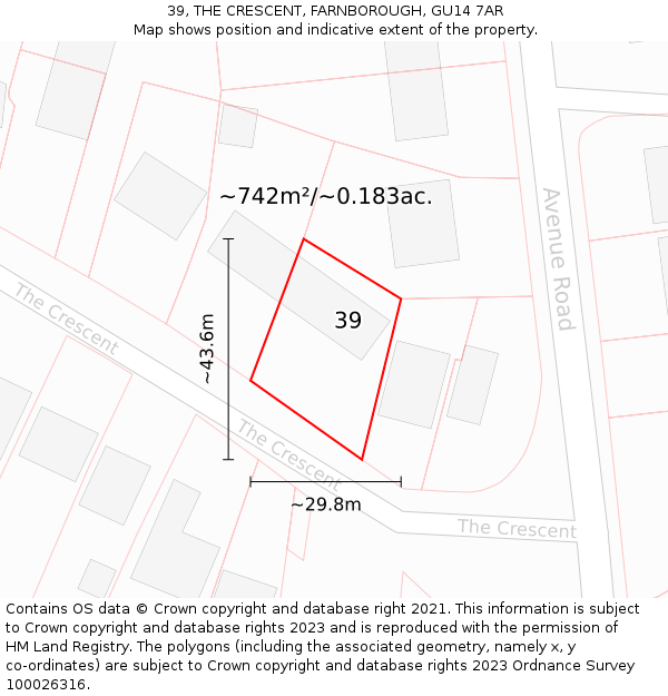 39, THE CRESCENT, FARNBOROUGH, GU14 7AR: Plot and title map