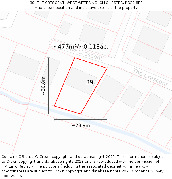 39, THE CRESCENT, WEST WITTERING, CHICHESTER, PO20 8EE: Plot and title map