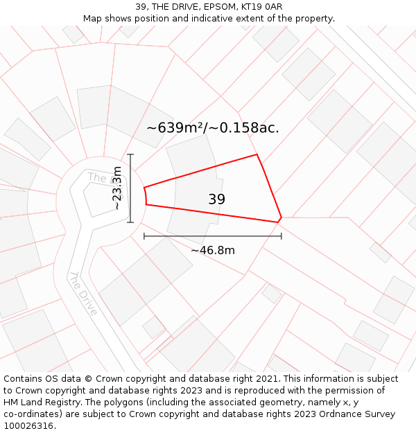 39, THE DRIVE, EPSOM, KT19 0AR: Plot and title map