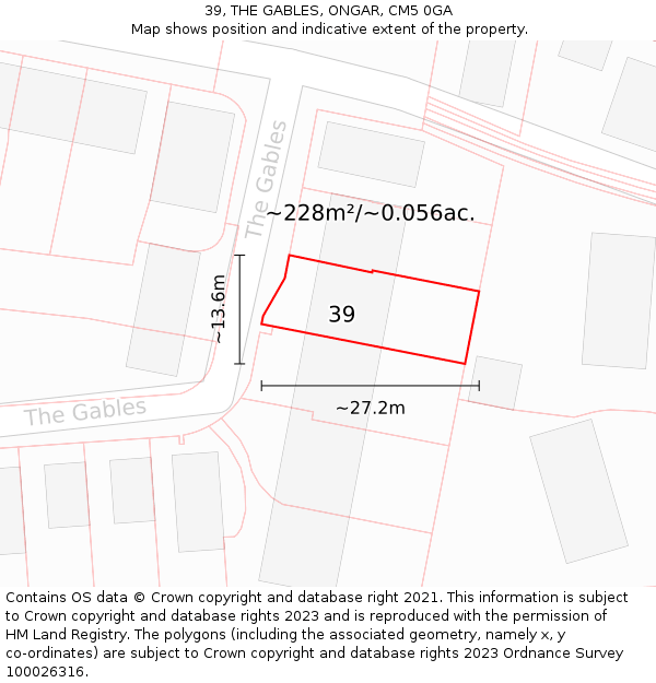 39, THE GABLES, ONGAR, CM5 0GA: Plot and title map