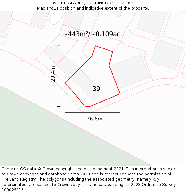 39, THE GLADES, HUNTINGDON, PE29 6JS: Plot and title map