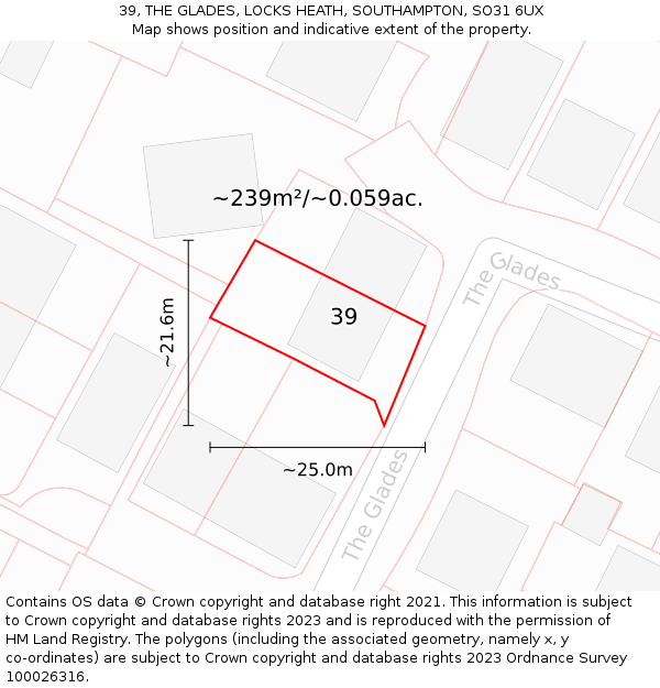 39, THE GLADES, LOCKS HEATH, SOUTHAMPTON, SO31 6UX: Plot and title map