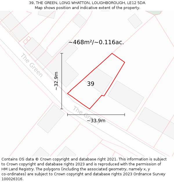 39, THE GREEN, LONG WHATTON, LOUGHBOROUGH, LE12 5DA: Plot and title map