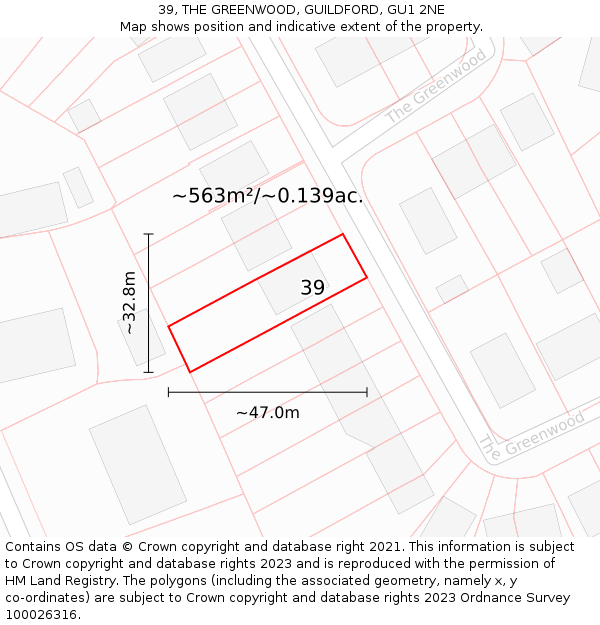 39, THE GREENWOOD, GUILDFORD, GU1 2NE: Plot and title map