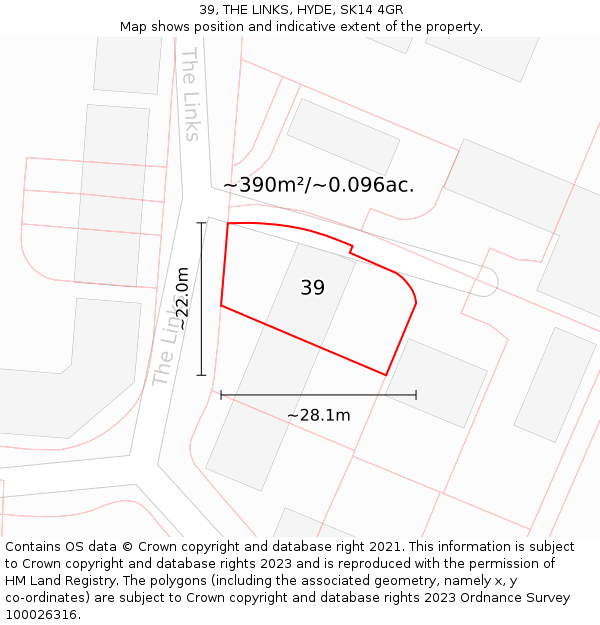 39, THE LINKS, HYDE, SK14 4GR: Plot and title map