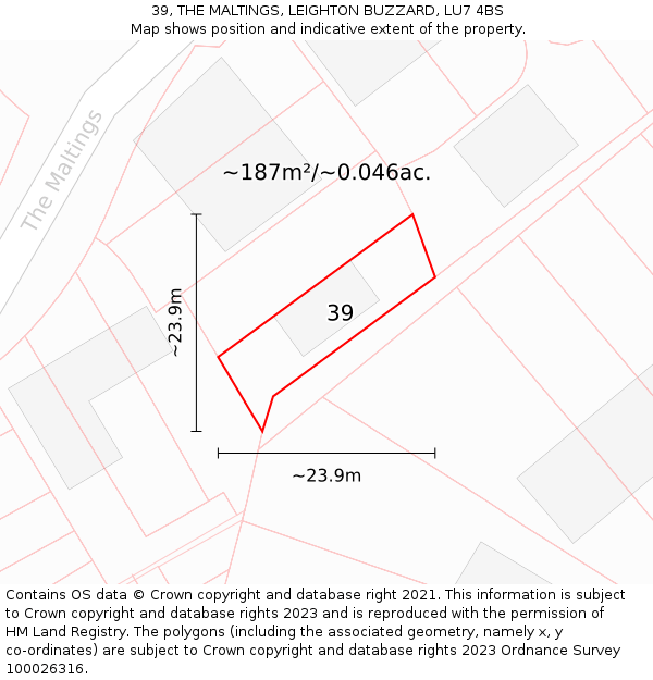 39, THE MALTINGS, LEIGHTON BUZZARD, LU7 4BS: Plot and title map