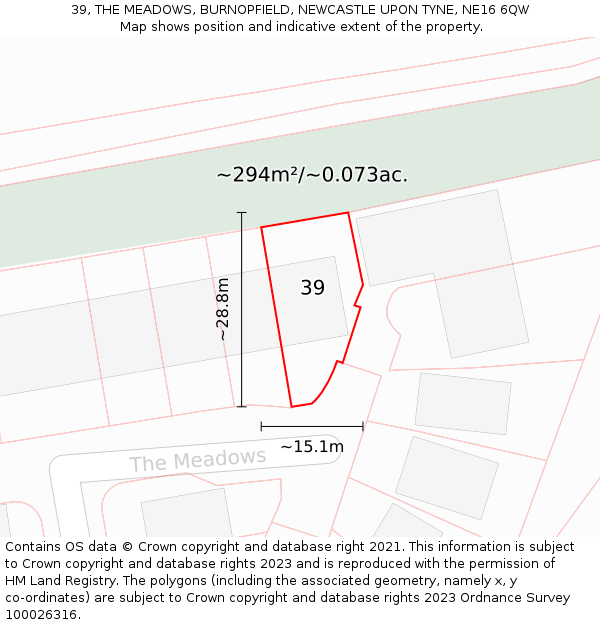 39, THE MEADOWS, BURNOPFIELD, NEWCASTLE UPON TYNE, NE16 6QW: Plot and title map