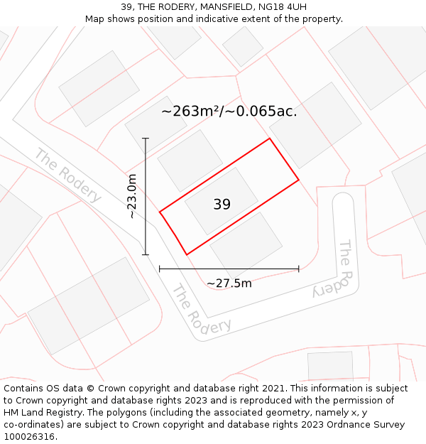 39, THE RODERY, MANSFIELD, NG18 4UH: Plot and title map