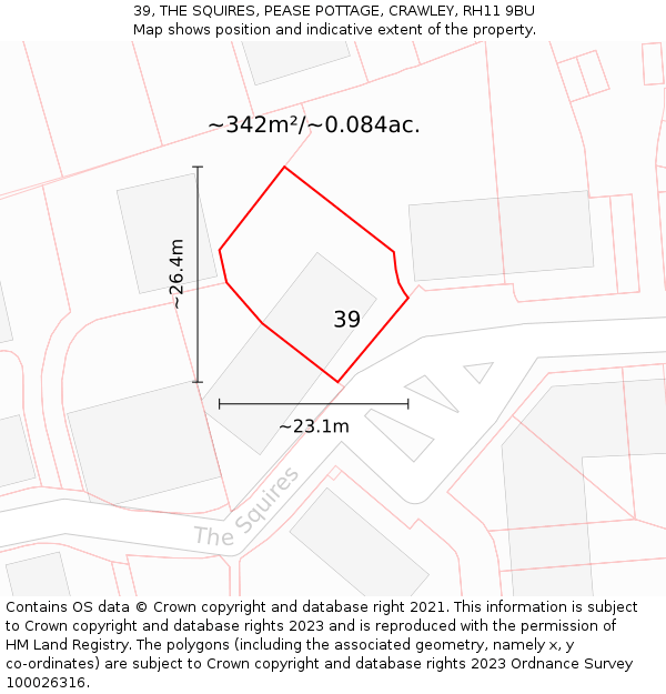 39, THE SQUIRES, PEASE POTTAGE, CRAWLEY, RH11 9BU: Plot and title map