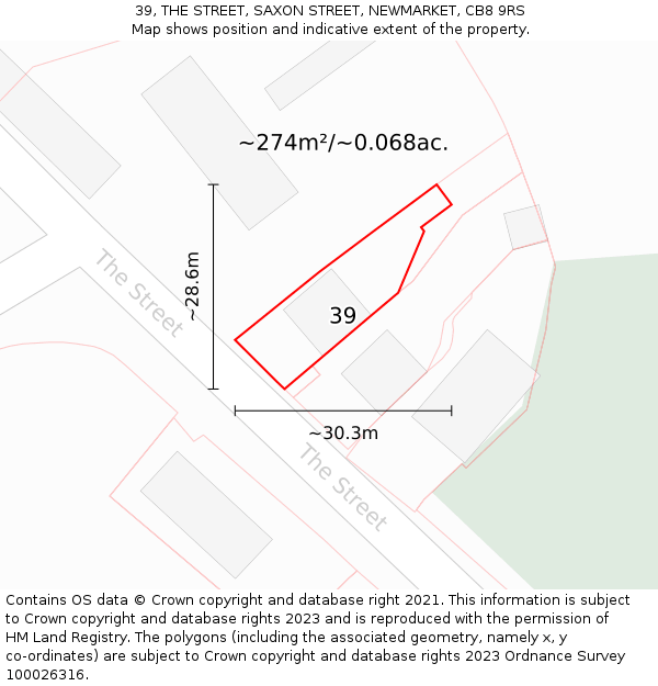 39, THE STREET, SAXON STREET, NEWMARKET, CB8 9RS: Plot and title map