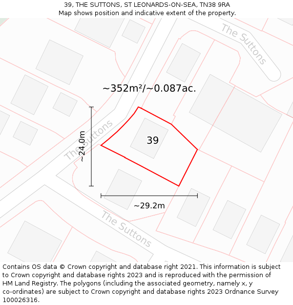 39, THE SUTTONS, ST LEONARDS-ON-SEA, TN38 9RA: Plot and title map