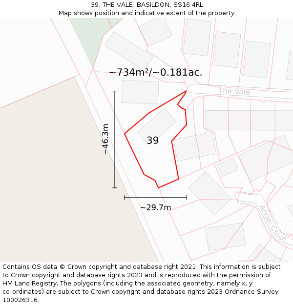 39, THE VALE, BASILDON, SS16 4RL: Plot and title map
