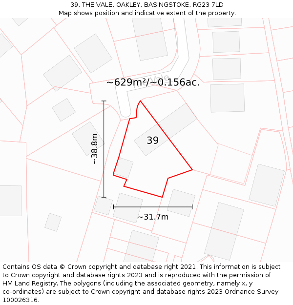 39, THE VALE, OAKLEY, BASINGSTOKE, RG23 7LD: Plot and title map