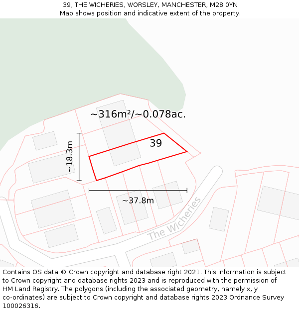 39, THE WICHERIES, WORSLEY, MANCHESTER, M28 0YN: Plot and title map