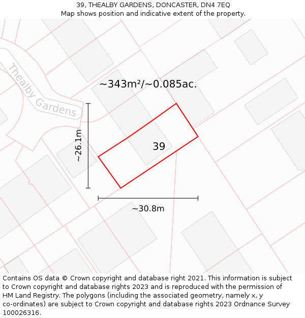 39, THEALBY GARDENS, DONCASTER, DN4 7EQ: Plot and title map