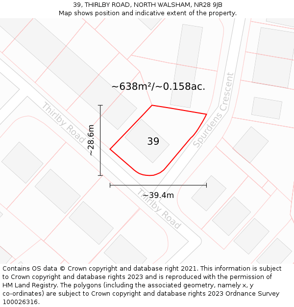 39, THIRLBY ROAD, NORTH WALSHAM, NR28 9JB: Plot and title map