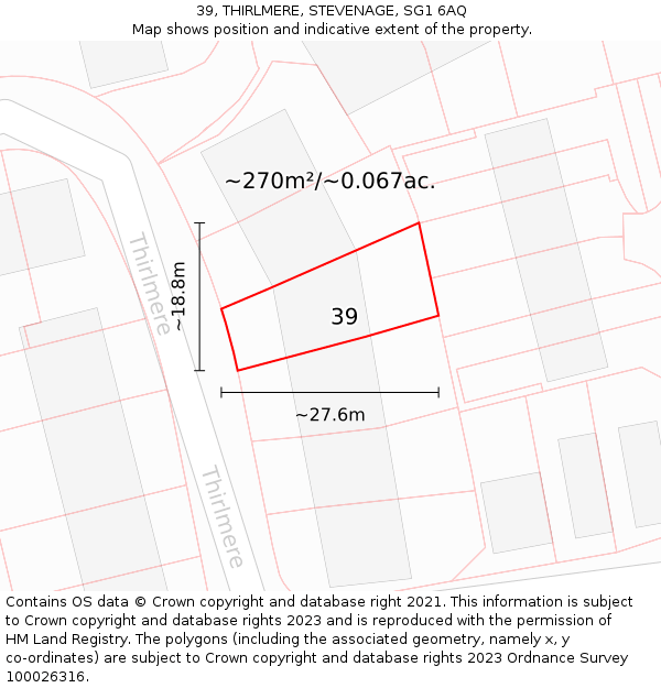 39, THIRLMERE, STEVENAGE, SG1 6AQ: Plot and title map