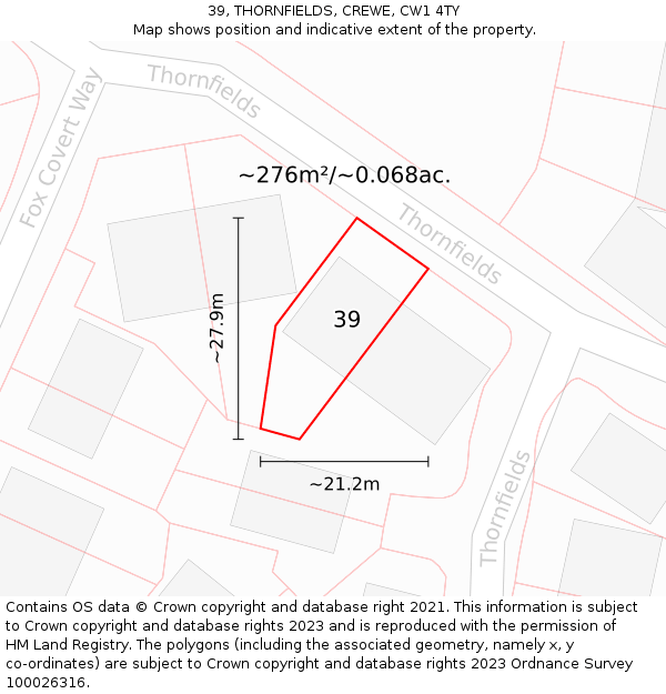 39, THORNFIELDS, CREWE, CW1 4TY: Plot and title map