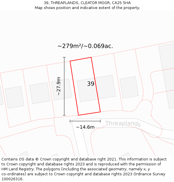 39, THREAPLANDS, CLEATOR MOOR, CA25 5HA: Plot and title map