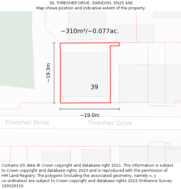 39, THRESHER DRIVE, SWINDON, SN25 4AE: Plot and title map