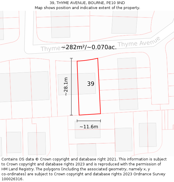 39, THYME AVENUE, BOURNE, PE10 9ND: Plot and title map