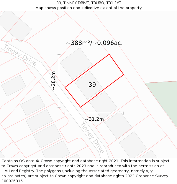 39, TINNEY DRIVE, TRURO, TR1 1AT: Plot and title map