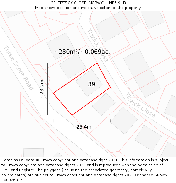 39, TIZZICK CLOSE, NORWICH, NR5 9HB: Plot and title map